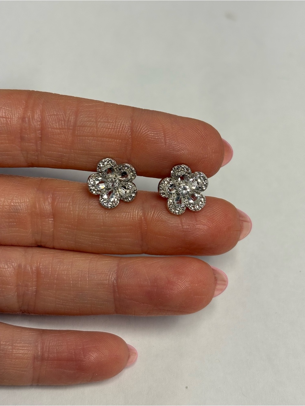 Suzy Levian Sterling Silver Floral White Sapphire & White Topaz Stud Earrings